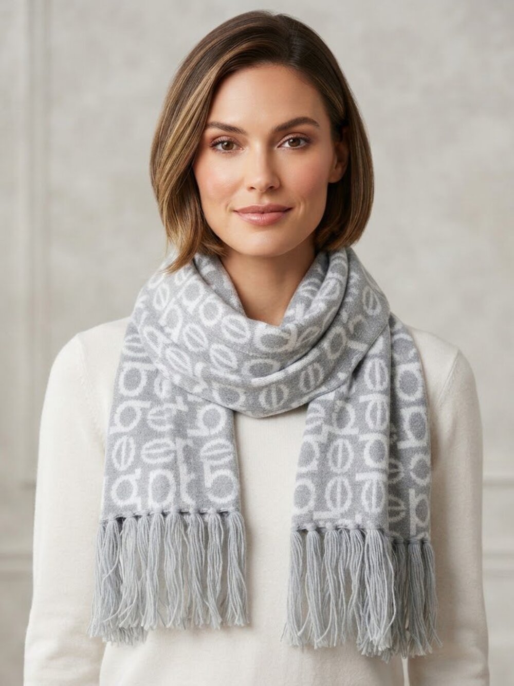 BEBE Scarf Gray/White with Logo